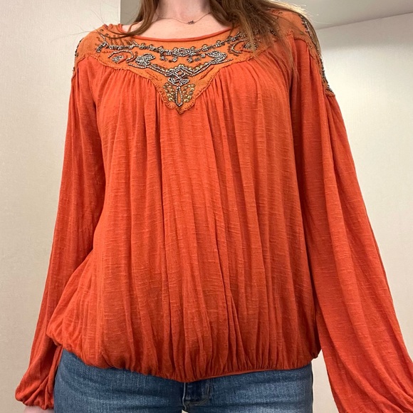 Free People embroidered orange blouse Size S Boho style. - Picture 12 of 14